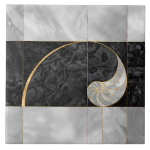 Nautilus Shell - Black Abalone and Pearl Ceramic Tile