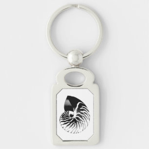 Nautilus shell - black, grey and white key ring