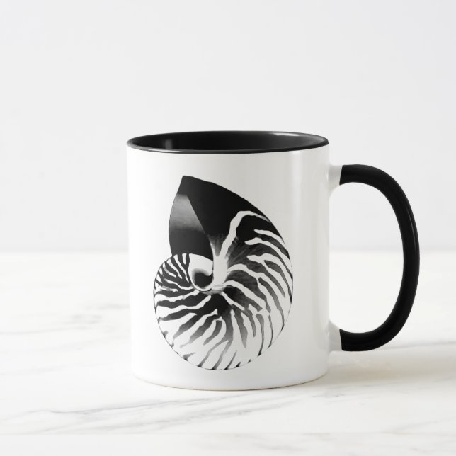 Nautilus shell - black, grey and white mug (Right)