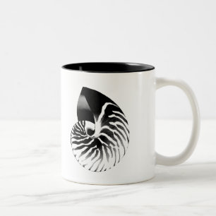 Nautilus shell - black, grey and white Two-Tone coffee mug