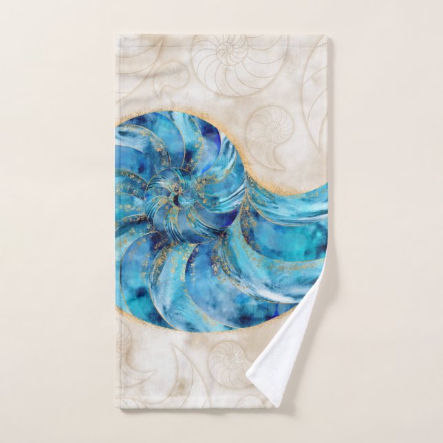 Nautilus Shell Blue watercolor Bath Towel Set (Hand Towel)