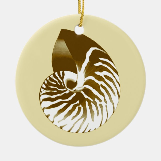 Nautilus shell - brown, white and beige ceramic tree decoration (Front)