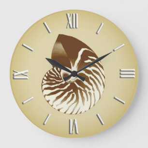 Nautilus shell - brown, white and beige large clock