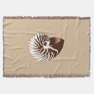 Nautilus shell - brown, white and beige throw blanket