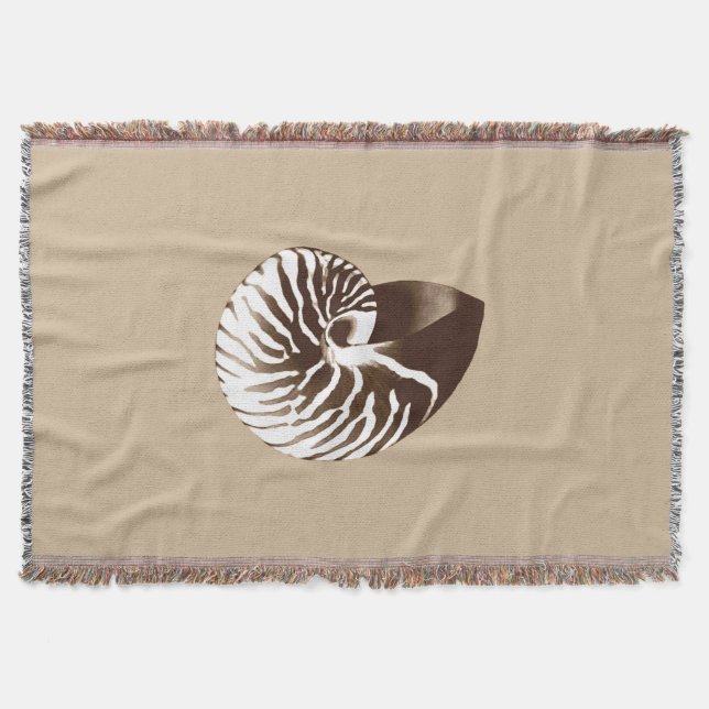 Nautilus shell - brown, white and beige throw blanket (Front)