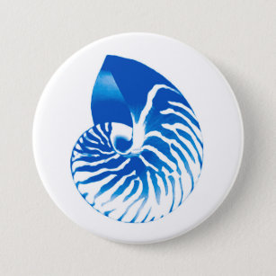 Nautilus shell - cobalt blue and white 7.5 cm round badge
