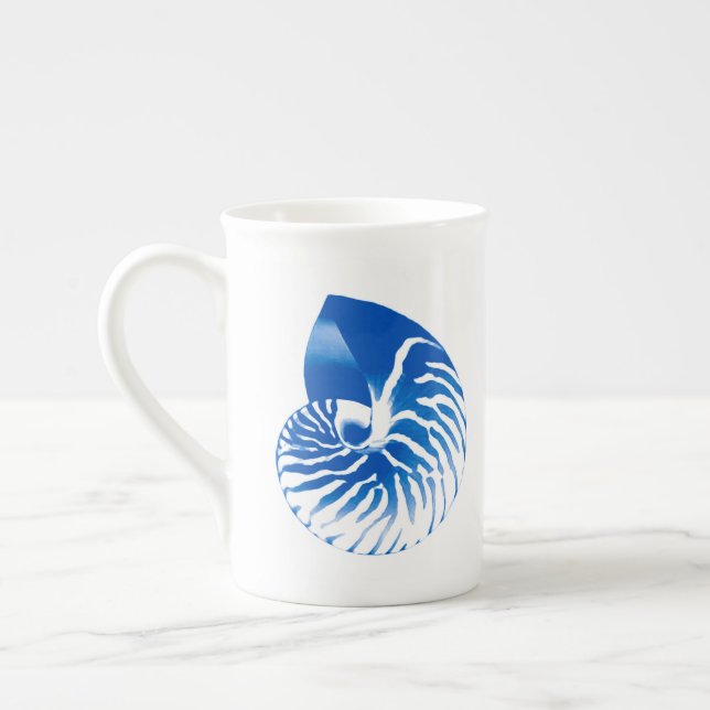 Nautilus shell - cobalt blue and white bone china mug (Left)