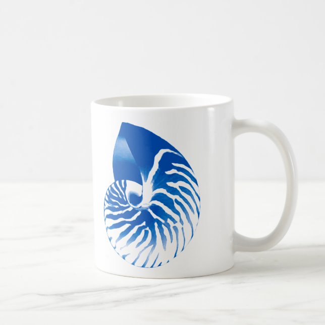 Nautilus shell - cobalt blue and white coffee mug (Right)