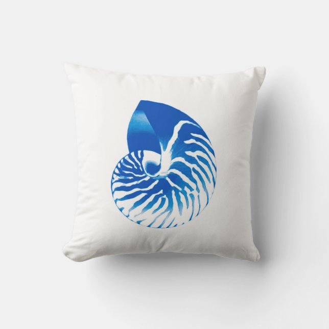 Nautilus shell - cobalt blue and white cushion (Front)