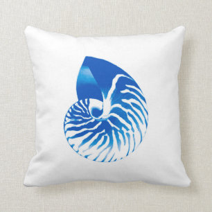 Nautilus shell - cobalt blue and white cushion