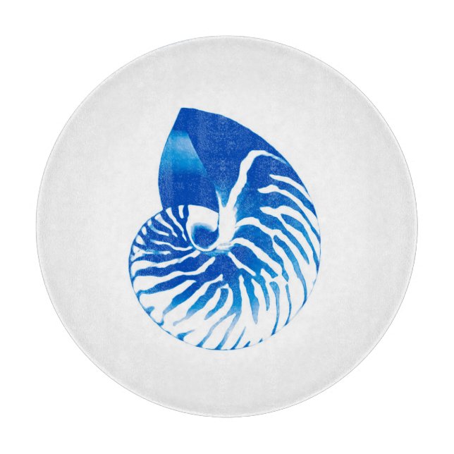 Nautilus shell - cobalt blue and white cutting board (Front)