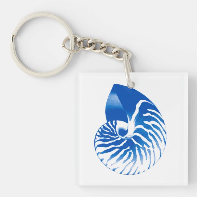 Nautilus shell - cobalt blue and white key ring (Front)