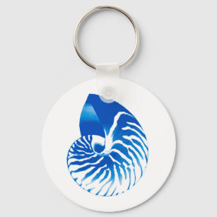 Nautilus shell - cobalt blue and white key ring