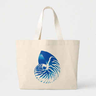 Nautilus shell - cobalt blue and white large tote bag