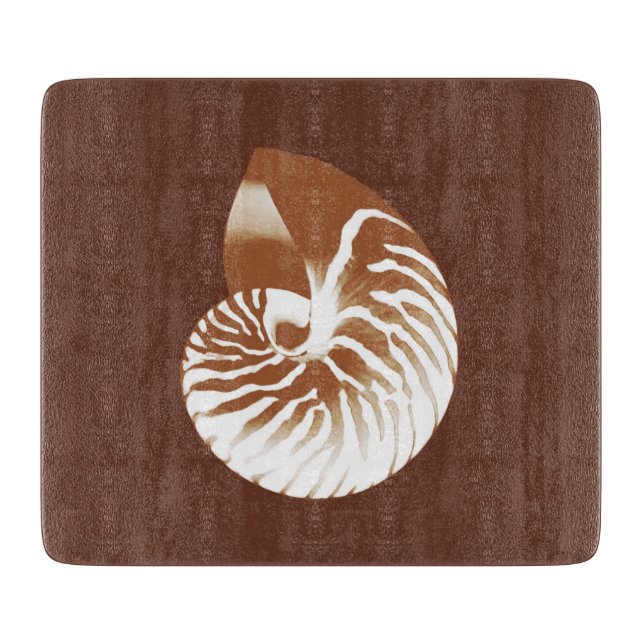Nautilus shell - cocoa brown and white cutting board (Front)