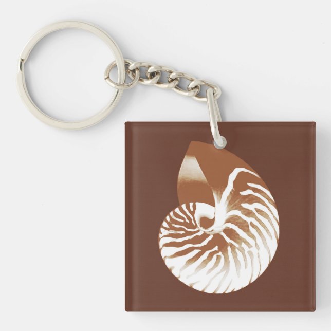 Nautilus shell - cocoa brown and white key ring (Front)