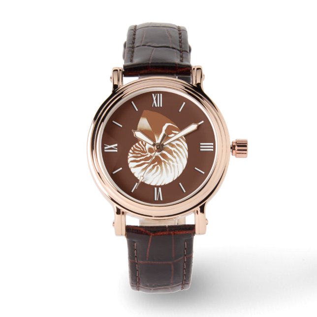 Nautilus shell - cocoa brown and white watch (Front)