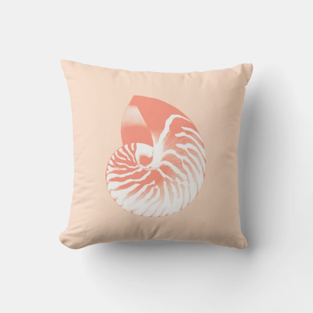Nautilus shell - coral orange and white cushion (Front)