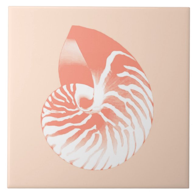Nautilus shell - coral orange and white tile (Front)