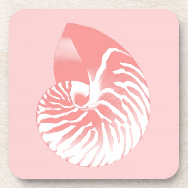 Nautilus shell - coral pink and white coaster (Front)
