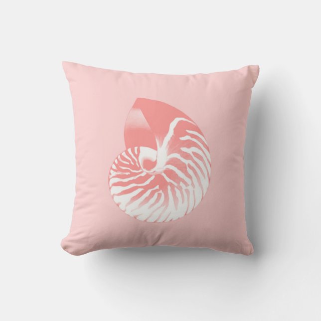 Nautilus shell - coral pink and white cushion (Front)