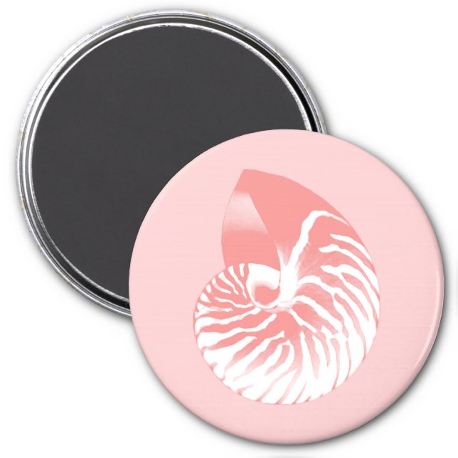 Nautilus shell - coral pink and white magnet (Front)