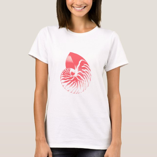 Nautilus Shell - coral pink and white T-Shirt (Front)