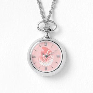 Nautilus shell - coral pink and white watch