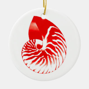 Nautilus shell - dark red and white ceramic ornament
