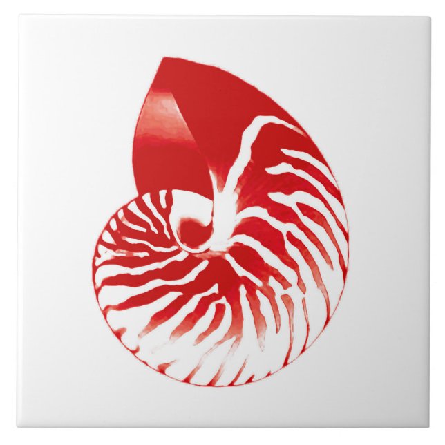 Nautilus shell - dark red and white ceramic tile (Front)