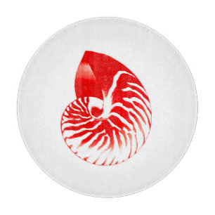 Nautilus shell - dark red and white cutting board