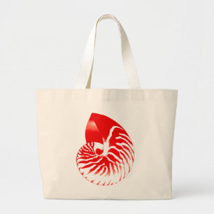 Nautilus shell - dark red and white large tote bag