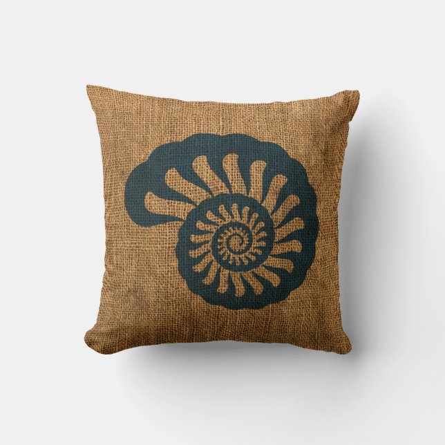 Nautilus Shell Deep Sea Blue Cushion (Front)