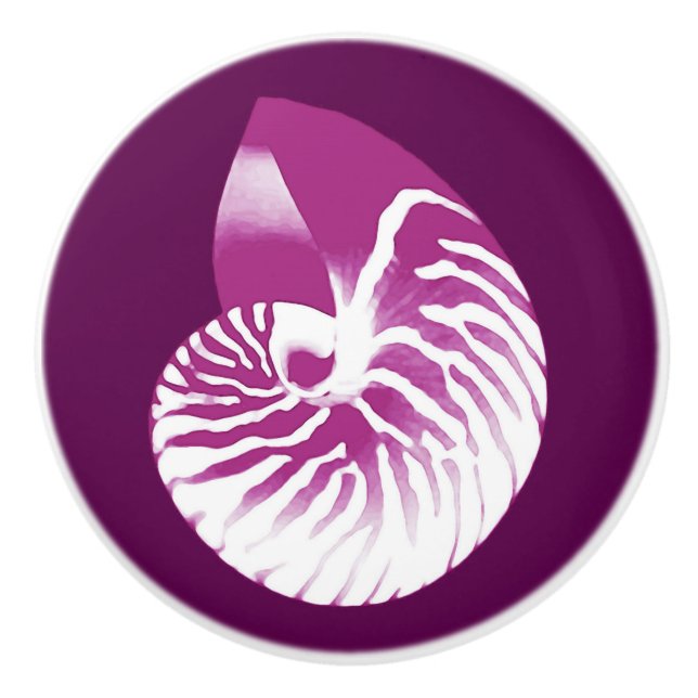 Nautilus shell - eggplant purple and white ceramic knob (Front)