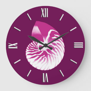Nautilus shell - eggplant purple and white large clock