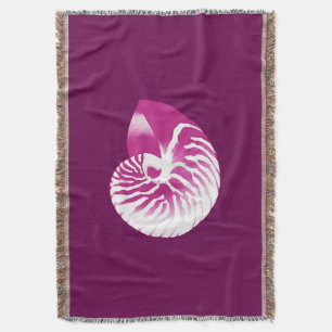 Nautilus shell - eggplant purple and white throw blanket