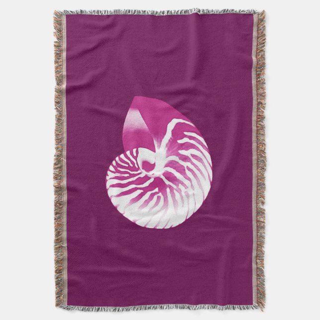 Nautilus shell - eggplant purple and white throw blanket (Front Vertical)