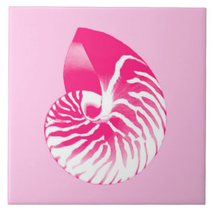 Nautilus shell - fuchsia pink and white ceramic tile