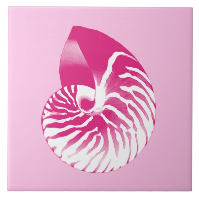 Nautilus shell - fuchsia pink and white ceramic tile (Front)