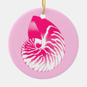 Nautilus shell - fuchsia pink and white ceramic tree decoration