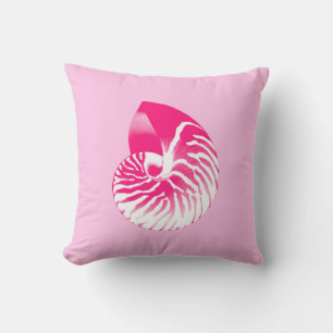 Nautilus shell - fuchsia pink and white cushion