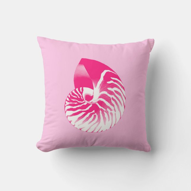 Nautilus shell - fuchsia pink and white cushion (Front)