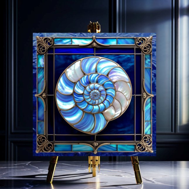Nautilus Shell in Blue Stained-Glass Look Ceramic Tile (Creator Uploaded)