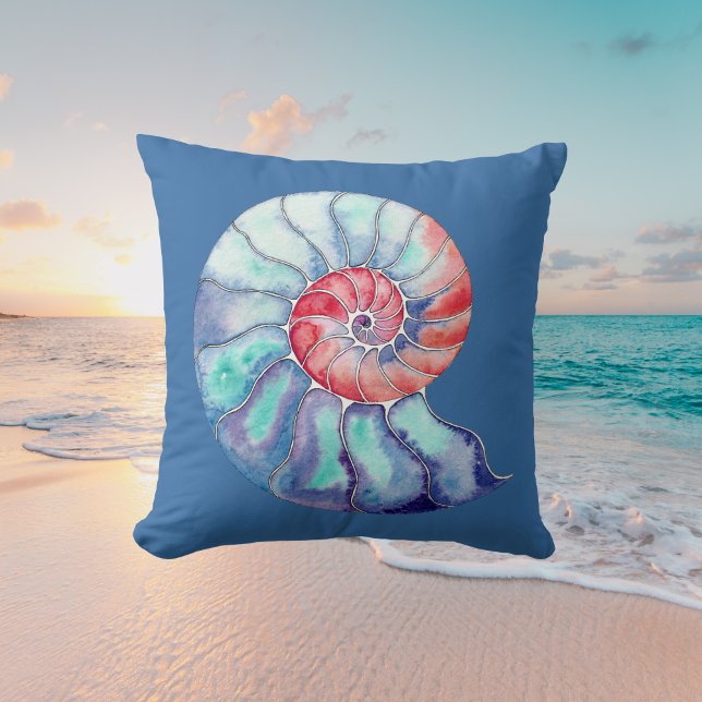 Nautilus Shell in Coral Blue and Grey on Blue Cushion (Creator Uploaded)