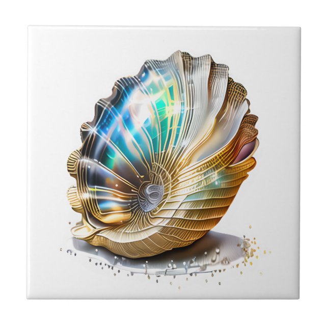 Nautilus shell iridescent mother pearl beach sea ceramic tile (Front)