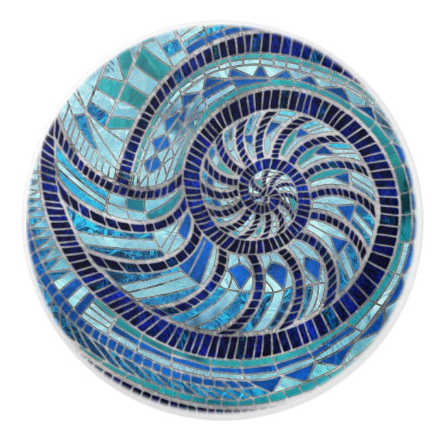 Nautilus Shell mosaic art Ceramic Knob (Front)