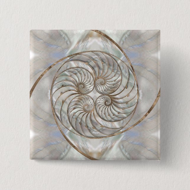 Nautilus Shell - Mother of Pearl and gold 15 Cm Square Badge (Front)