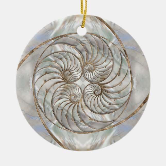 Nautilus Shell - Mother of Pearl and gold Ceramic Ornament (Front)