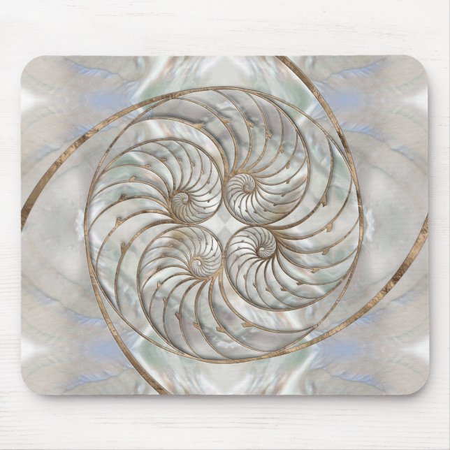 Nautilus Shell - Mother of Pearl and gold Mouse Pad (Front)