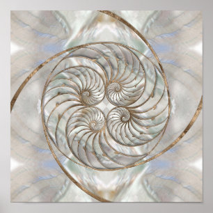 Nautilus Shell - Mother of Pearl and gold Poster